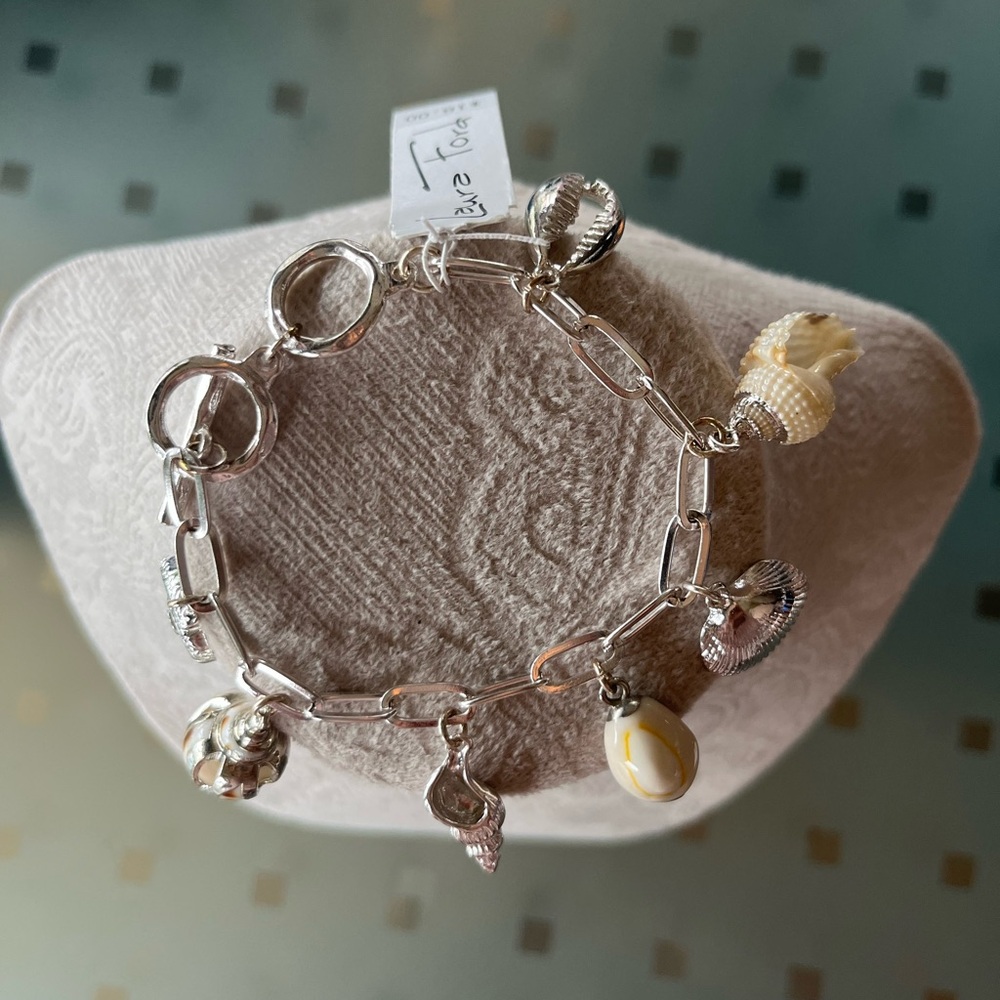 Silver Charm Bracelet with Shell Accents